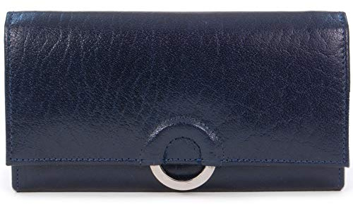 Catwalk Collection Handbags - Grand Portefeuille Femme Cuir - Porte Monnaie - 8 Emplacements pour Cartes - RFID Blocage - Odette - Bleu
