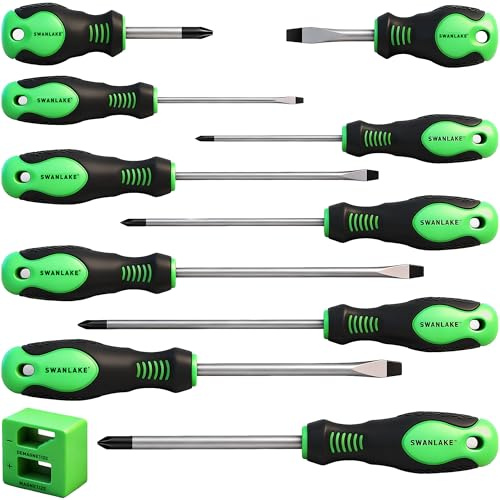 SWANLAKE 11PCS Screwdriver Set, Magnetic 5 Phillips and 5 Flat Head Tips for Fastening and Loosening Seized (11PCS)