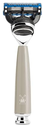 MÜHLE Rytmo Systemrasierer - kompatibel mit Gillette-Klingen, edler Edelharz-Griff, verchromten Metallakzenten, melange beige