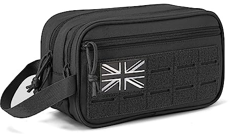 QT&QY Tactical Toiletry Bag for Men Hygiene Bag EDC Military Tool Molle Pouches Small Dopp Kit Mens Shaving Kit Travel Shower Bags with UK Patch