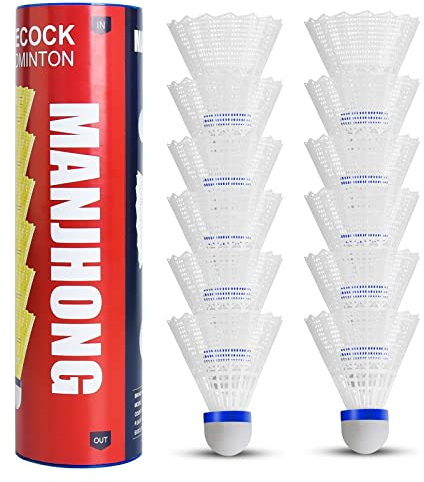 MANJHONG Shuttlecocks Nylon Badminton Balls for Beginners, Leisure, Training, Indoor and Outdoor Games, 12 x White