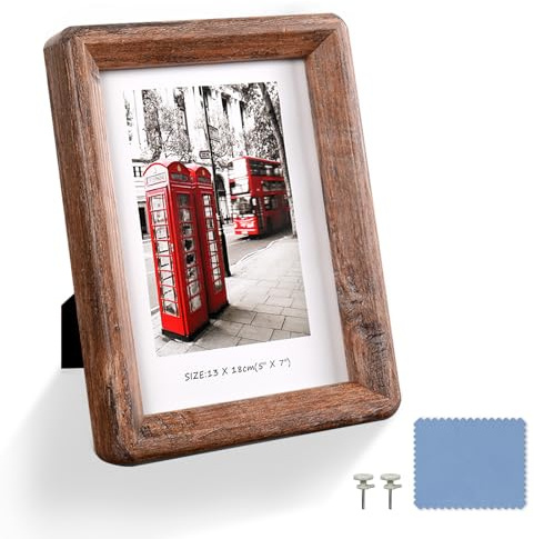 YAAPSDR 5x7 Wooden Picture Frame,Rustic Barn Wood with Clear Tempered Glass