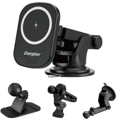 Energizer Caricatore Wireless Auto Magnetico con Ricarica da 15W | Supporto Auto MagSafe per iPhone e Android | Vari Accessori da Installazione su Cruscotto o Bocchette Aria, Sicura e Stabile - ECA007