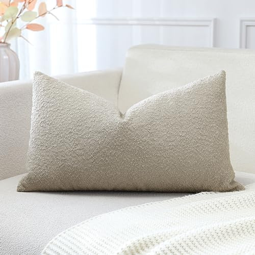 Artscope Pack of 1 Textured Boucle Cushion Covers Lumbar Pillow Cases Cozy Soft Decorative Couch Pillow Covers for Chair Sofa Bedroom Living Room Home Decor 30x50cm, Oatmeal