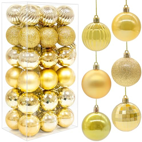 Lot de 36 boules de Noël incassables pour sapin de Noël à suspendre - Décoration d'intérieur - Doré - 6 cm