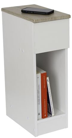 DUPI Mesita de Noche Estrecha Slim | 1 Cajón | 2 Compartimentos | Versátil para Salón o Dormitorio | Fácil Montaje | 35 x 24 x 60 cm (Taupe/Blanco Veteado)