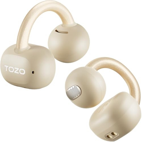 TOZO OpenEarRing Auriculares Inalámbricos Bluetooth 5.4 Ultraligero con Cancelación IA de Ruido ORIGX Acústico EQs Ajuste 40H Reproducción LED Pantalla USB Tipo C IPX5 Negro (Caqui)
