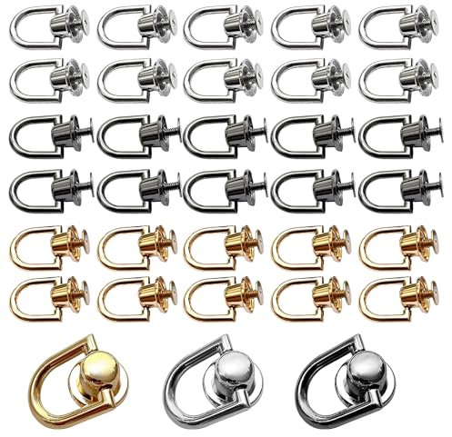 30 Stück Ledernieten D Ringnieten, Nieten Messingbolzen Schraubnieten Leder 8 MM Niet Stud mit Ring Nietbolzen Set für DIY Geldbörse Handyhülle Handtasche(Gold, Silber, Schwarz)