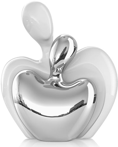 XMGZQ Mini Statua di Coppia che si Abbraccia, Figura in Ceramica per Amanti, Decorazione per la Casa, un Regalo Romantico per Lei in Anniversario di Nozze e San Valentino (Bianco Argento)