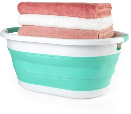 Beldray Collapsible Laundry Basket - 28 Litre, Carry Handles, Laundry Hamper, Wet/Dry Washing Basket, Portable, Compact Storage, Festivals/Camping, Lightweight, 62 x 45x 27.5 cm, Mint Green