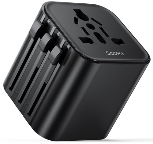 SooPii Världens universella reseadapter – nätkontakt (typ A/C/G/I). Liten internationell adapter för Storbritannien, USA, Europa, Japan, Irland, Australien och 200 länder.