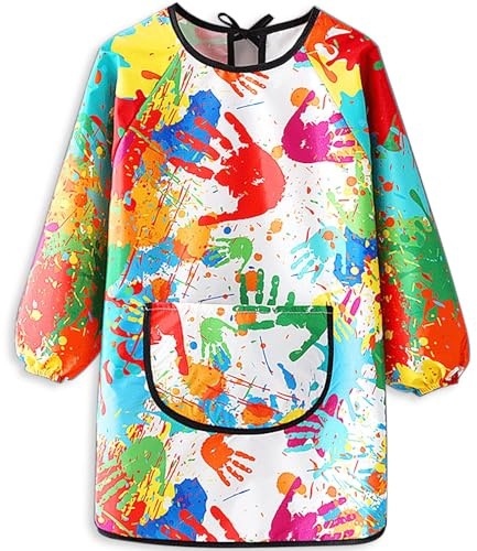 FAYAHAR Delantales para Niños, Delantal de Pintura para Niños 7-11 Años, Delantales Cocina Niño, Impermeable y Antiincrustante, Bata Pintura Mangas Largas con Bolsillo, para Pintar Cocinar, Colorido