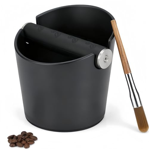 CHDEXU Coffee Knock Box, Small Espresso Knock Box with Brush, Coffee Grounds Knock Out Box with Removable Knock Bar, Coffee Container with Non-Slip Base for Coffee Machines