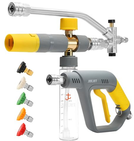 JOEJET Pressure Washer Gun with Mini Foam Cannon Dual Connector, Dual-Purpose Switch Spray Gun with 5 Power Washer Nozzle Tips, Dual Wand Foam Cannon, 1/4” Quick Connector