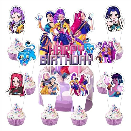 25pcs K-pop Decoraciones para tartas, Dem0n Hunters decoración para tartas, decoración de tartas, decoración de cumpleaños infantil, decoración de cupcakes, decoración de cumpleaños