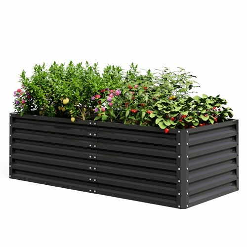 UDPATIO Orto Rialzato da Esterno, 180 x 60 x 90 cm Letto da Giardino Rialzato 970L, Aiuola Rialzata in Metallo, Orto Rialzato in Acciaio Zincato per Giardino Esterno, per Piante, Fiori, Nero