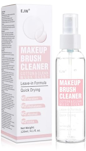 EJW Spray Nettoyant pour Pinceaux de Maquillage – Formule Douce Sans Alcool, Sans Rinçage & Séchage Rapide, Nettoyage Profond Sans Résidus, Vegan & Cruelty-Free, Parfum Coton & Musc Blanc, 120 ml