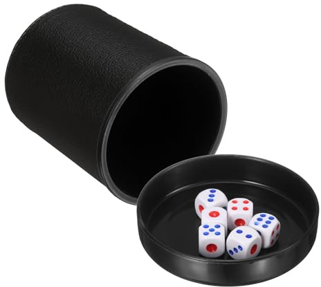 QUARKZMAN Professional Dice Cup, Goblet À Dés en Cuir PU avec Couvercle Inclut 6 Dés À Points pour Soirées Bars Jeux De Société, Noir