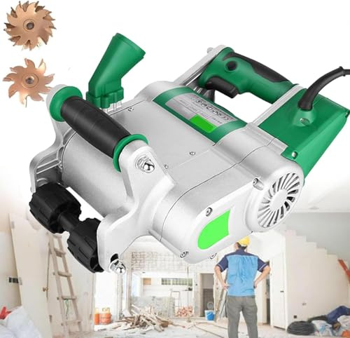 Rozadora Eléctrica de Pared 1100W Profesional con Discos 25mm y 35mm, Máquina Cortadora de Ranuras sin Polvo para Ladrillo y Hormigón, Incluye Caja de Transporte y Manual