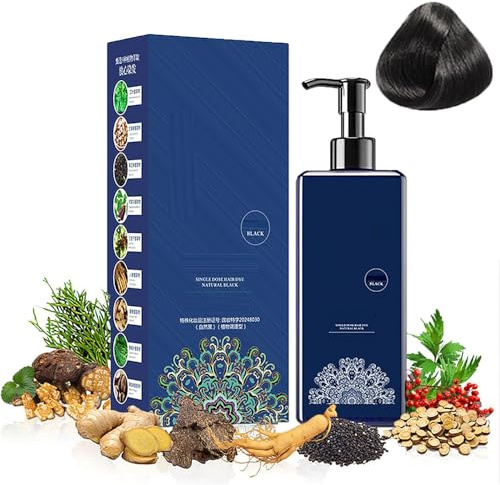Mild Formula Long Lasting Hair Dye, Plant Extracts Long-Lasting Hair Color Dye Cream, Natural Plant Hair Dye for Gray Hair Coverage, Hair Dye Shampoo for Men and Women (black, 210ML)