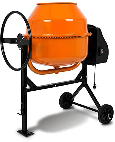 EBERTH 160L Betonmischer Elektrisch Mobil, 650W Motor, Gestell, Trommel und Zahnkranz aus Stahl, feststellbares Handrad, breite Fußplatte, Profi Zementmischer, Trommel schwenkbar, Einfache Bedienung