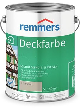 Remmers Deckfarbe hellgrau, 5 Liter, Deckfarbe für innen und außen, Wetterschutzfarbe viele Untergründe, hochdeckend, wetterfest