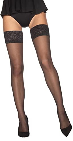 VIENNE MILANO Sheer Thigh High Stockings, Hold-ups, Stay ups - 15 Denier (Made in Italy) (Black, XXXLarge)