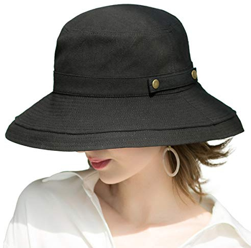 SOMALER Womens Cotton Wide Brim Sun Hats UPF51+ UV Packable Beach Hat Summer Bucket Cap for Travel