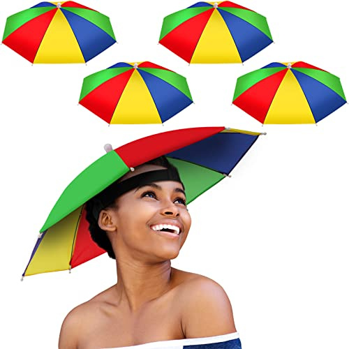 Syhood Sombrero de paraguas ajustable para lluvia solar, 4 piezas, para adultos y niños, Color Set 1