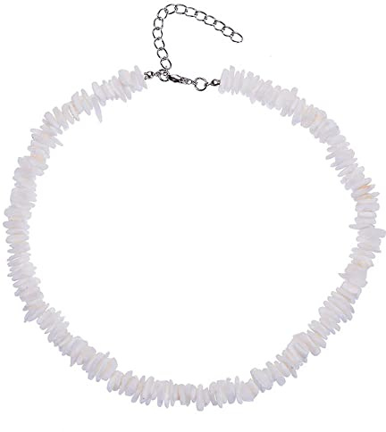 WLONLINE Collier Puka Shell Tour de Cou Blanc, Coquillage Brisé, 46 cm, Femme et Homme, Madame, Collier, 10420555031