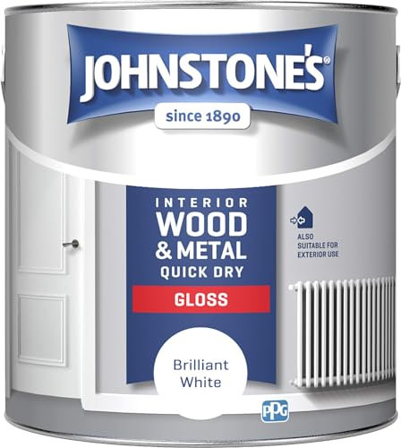 Johnstone's - Wood & Metal Paint - Gloss Finish - Brilliant White - 2.5l - Water Based - Non Drip & Quick Drying - Radiator Paint - Low Odour - Dry in 1-2 Hours - 8m2 Coverage per Litre