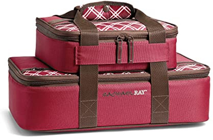 Rachael Ray Lugger Duo, Insulated Casserole Carrier for Hot or Cold Food, Thermal Lasanga Lugger Tote for Pockluck, Parties, Picnic, and Cookouts, Fits 9 x 13 Baking Dish, Burgundy