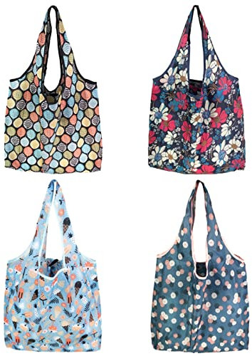 Pinsheng 4 Pezzi Borse Spesa Riutilizzabili, Borsa per la Spesa Pieghevole Stoffa Grande, Sacchetti per Spesa Ecologica Portatile Lavabili (46 X 60 cm)