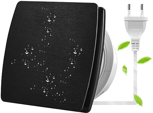 Moonjor 100mm Abluftventilator Küche, 95m³/h Badlüfter Leiser Lüfter mit Rückstauklappe, 1m EU-Netzkabel für Bad WC Küche - Gebürstetes Alu
