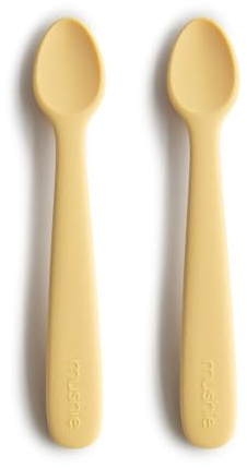 Mushie Baby Feeding Spoons | BPA-Free Silicone Spoons 2-Pack | Dishwasher Safe Durable Toddler Utensils | Daffodil