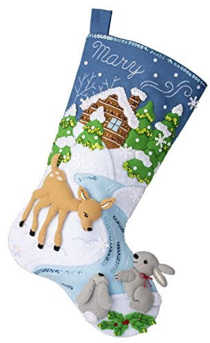 Bucilla Felt Applique 18 Stocking Making Kit, Snowy Retreat, Perfect for DIY Arts and Crafts, 89586E