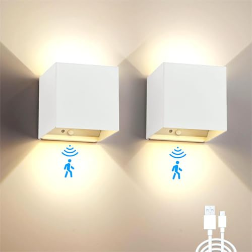 SURPALIG SUPALIG Wandlampe Innen mit Bewegungsmelder 6000mAh Wandleuchte Batteriebetrieben 6W 3000K, USB Wandlampe mit Schalter,Kabellose Einstellbar Abstrahlwinkel Wandbeleuchtung Treppen Flur (