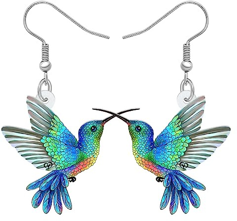 LONYOO Acrylique Mignon Vol Colibri Boucles d'oreilles Oiseau Mouche Pendentif Bijoux Cadeau Printemps pour Femme Filles Charme (Bleu 486)
