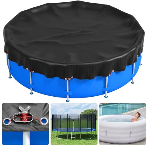 10Ft Swimming Pool Cover, Round Pool Cover for Above Ground Pools, 420D Oxford Solar Pools Covers Protector Wire Tension Rope, Waterproof Dustproof Covers for Swimming Pool, Hot Tub, Trampolines
