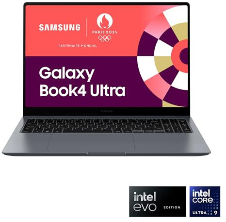 Samsung Galaxy Book4 Ultra Ordinateur portable 16'', Intel Evo Edition – Intel Core Ultra 9, 32Go RAM 1 TERA SSD NVIDIA GeForce RTX, Gris Anthracite, Clavier AZERTY FR