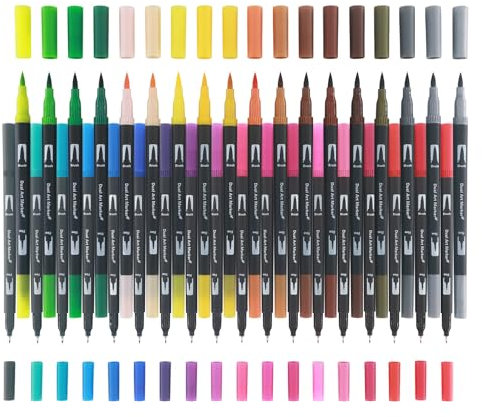 Markers for Adult Coloring Books No Bleeding, Set of 36 Colors, Coloring Pens for Adults, Dual Brush Marker Pens with Fine & Brush Tips, Art Supplies for Drawing, Calligraphy, Sketching and Doodling.