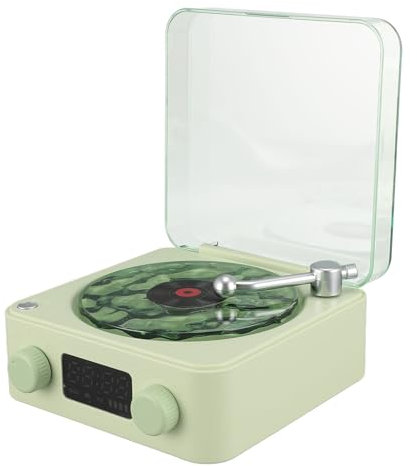 Sxhlseller Waves Altavoz Bluetooth Estilo Tocadiscos Vintage, Reproductor The Waves con Luz Nocturna y Visualización de la Hora, Reproductor de CD Estéreo Portátil para Dormitorio, Oficina,