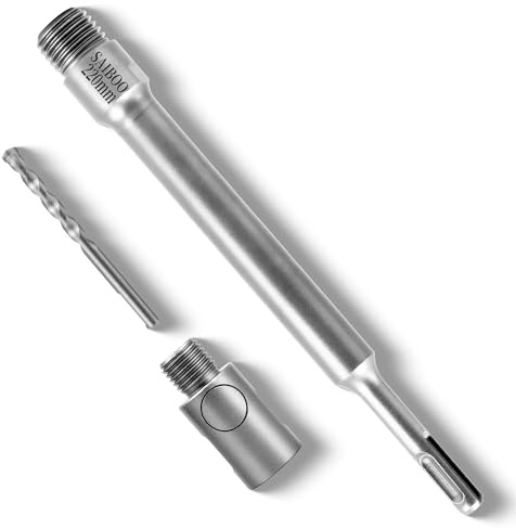 SAIBOO Adaptador SDS PLUS M22 para Sierra Corona Perforadora Hormigón, Extensión de 220 mm para Brocas Huecas con Convertidor de Alta Eficiencia y Taladro Central (Rosca M22 x 2,5 mm)