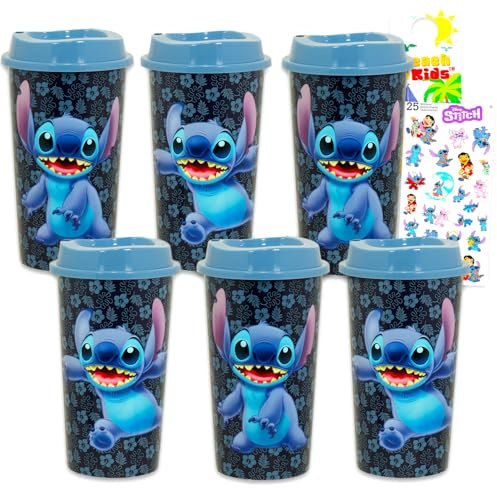 Disney Stitch Travel Cup Set Party Favors Bundle with 6 Tumblers with Lids Plus Stickers and More | Lilo and Stitch Travel Mugs for Girls, Teens, Adults