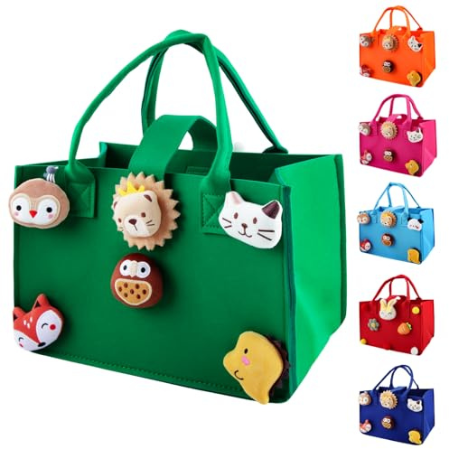 Shoppingkorg barn, Dwafill 30 x 20 x 18 cm filtväska liten färgglad, liten filtväska med handtag, korgväska barn, leksaksväska pojke, som presentpåse för helgdagarna (grön, M)