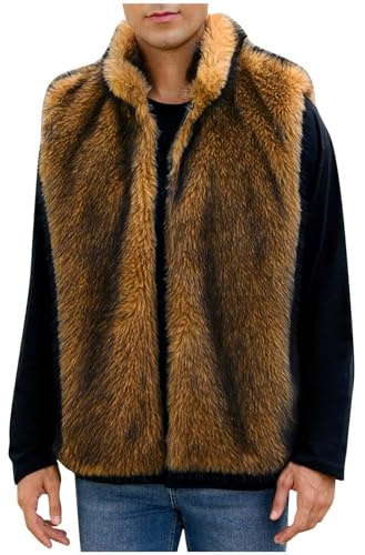 Wyongtao manteau homme hiver en fausse fourrure sans manches veste homme en fausse fourrure Duveteux et doux gilet veste Col montant Chaud Cardigan blouson sans manches Jacket Outerwear mode
