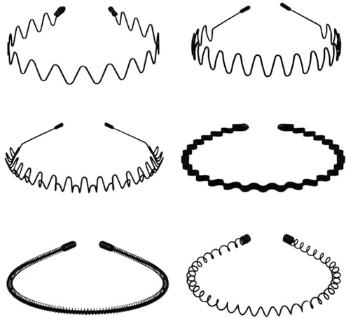 6 Stück Metall Haarband, Suiyeejan Haarreifen Männer Damen, Leicht und Rutschfest Verstellbar, Schwarz Metall Stirnband für Outdoor Sports Yoga