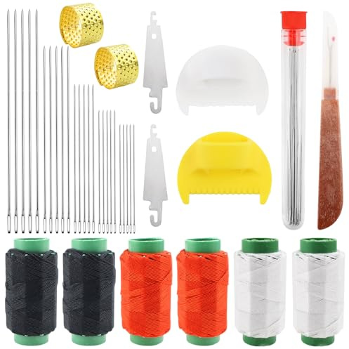 VZXZXE Set di aghi da cucito con grande orecchio, aghi da cucito in acciaio inox con kit per fili, accessori da cucito portatili per riparazioni e artigianato con chiusura a punto