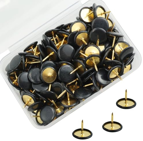 150 stycken svarta runda huvud metallstift, dekorativa stift med plastlåda, svarta kulor, studs tryckstift, rekvisita tryckstift, lätt att sätta in rekvisita, för anslagstavlor