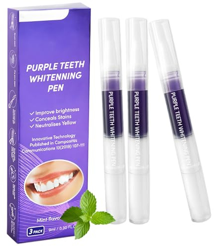 Penne Sbiancante Denti, Gel Sbiancamento per Dentale, Kit Sbianca Denti, Siero Sbiancante Dentale Professionale, Immediato Rimuove Macchie di Caffè Efficacemente, Rapido Sbiancamento, Viola 3 Pezzi